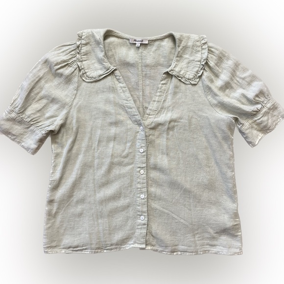 Madewell Linen-Blend Peter Pan Collar Button Up Shirt light green Women’s Size 2 - Picture 5 of 12